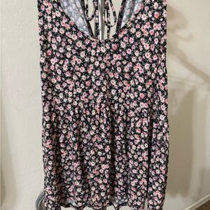 American Eagle Outfitters Pink and Black Floral Shirt- tank top